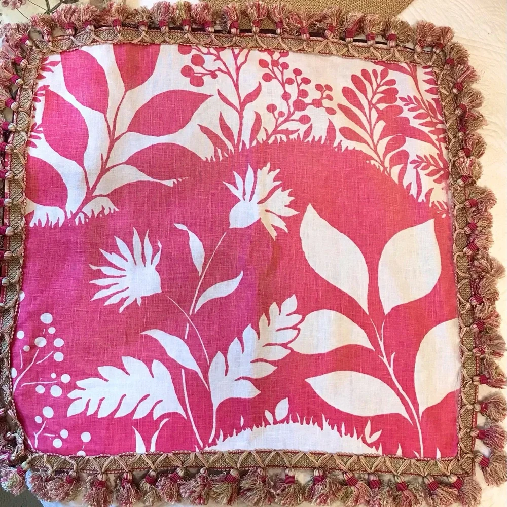 Set of 4 Large Botanical Tassel Accent Pillow Covers Coastal Decor 24” x 24”